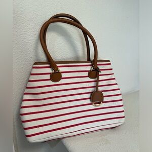 Ralph Lauren Red Stripe Canvas Faux‎ Leather Purse